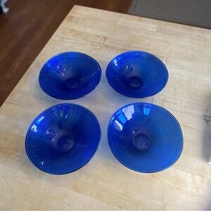 Cobalt Blue Ribbed Bowls Handblown Made in Spain 7-1/2” x 2” Salad Soup Cereal